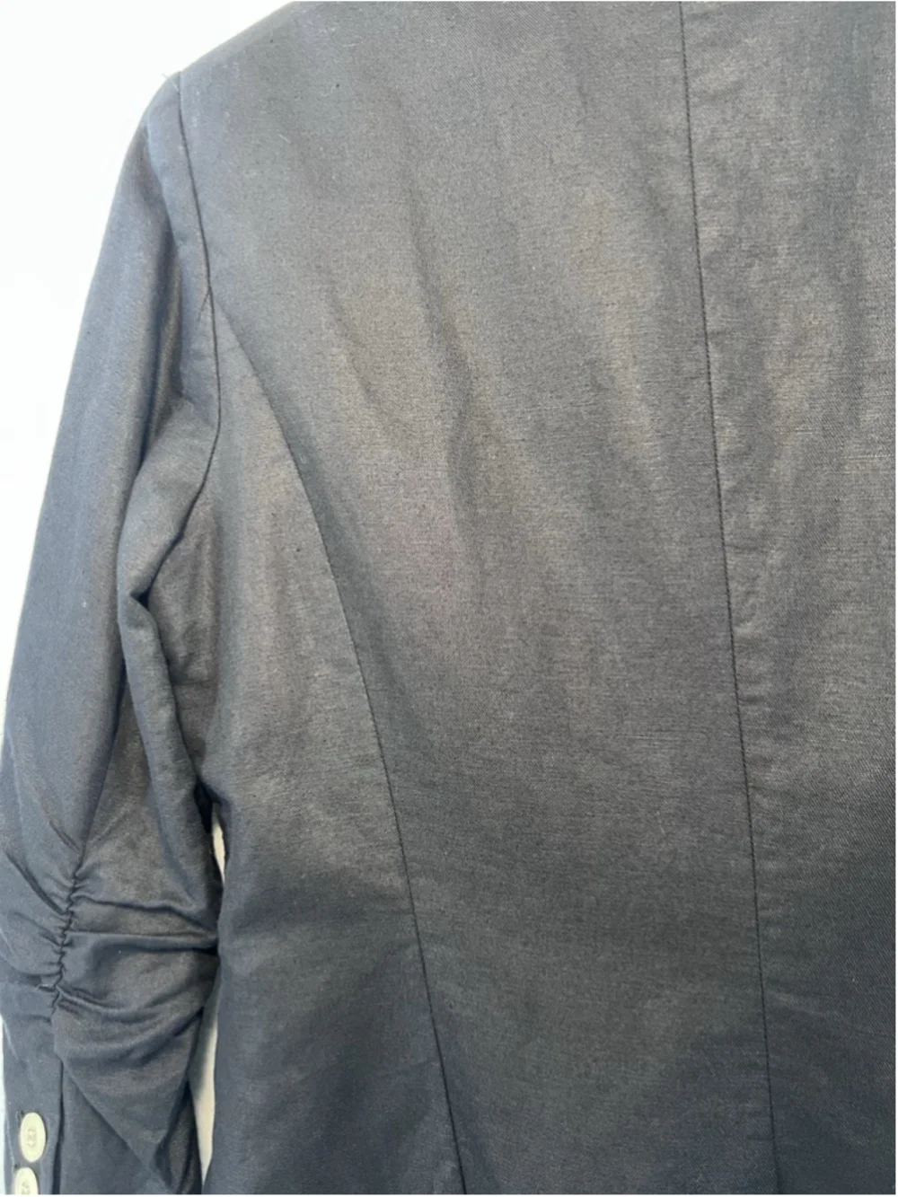 The Limited Blazer Button Front Ruched Sleeve Black Peak Collar Woman Size M